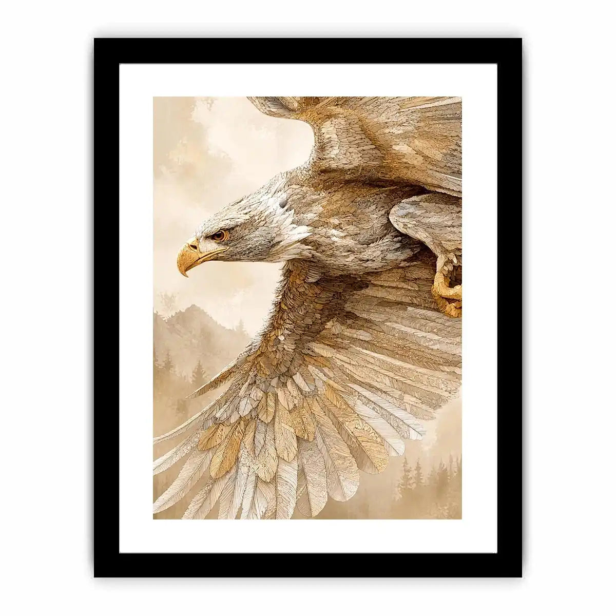 Majestic eagle wall art with intricate feather detail, warm neutral tones, and elegant contemporary nature inspired luxury canvas artwork