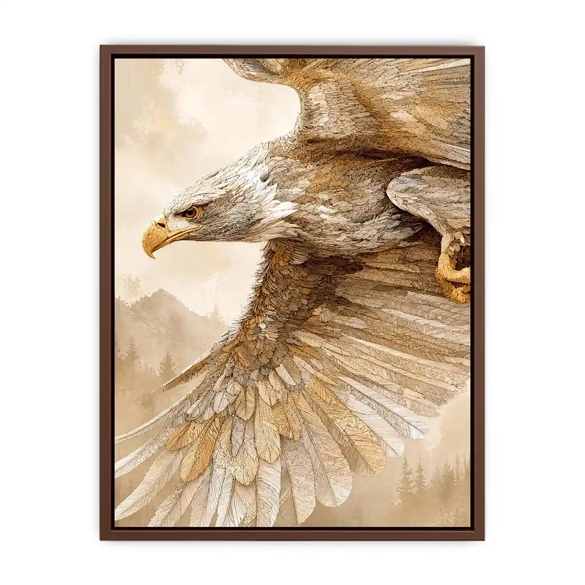 Majestic eagle wall art with intricate feather detail, warm neutral tones, and elegant contemporary nature inspired luxury canvas artwork