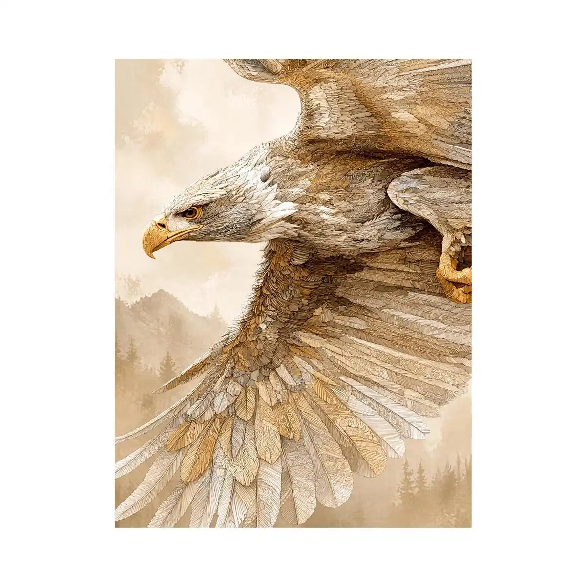 Majestic eagle wall art with intricate feather detail, warm neutral tones, and elegant contemporary nature inspired luxury canvas artwork
