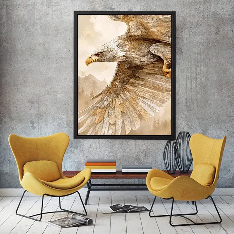 Majestic eagle wall art with intricate feather detail, warm neutral tones, and elegant contemporary nature inspired luxury canvas artwork