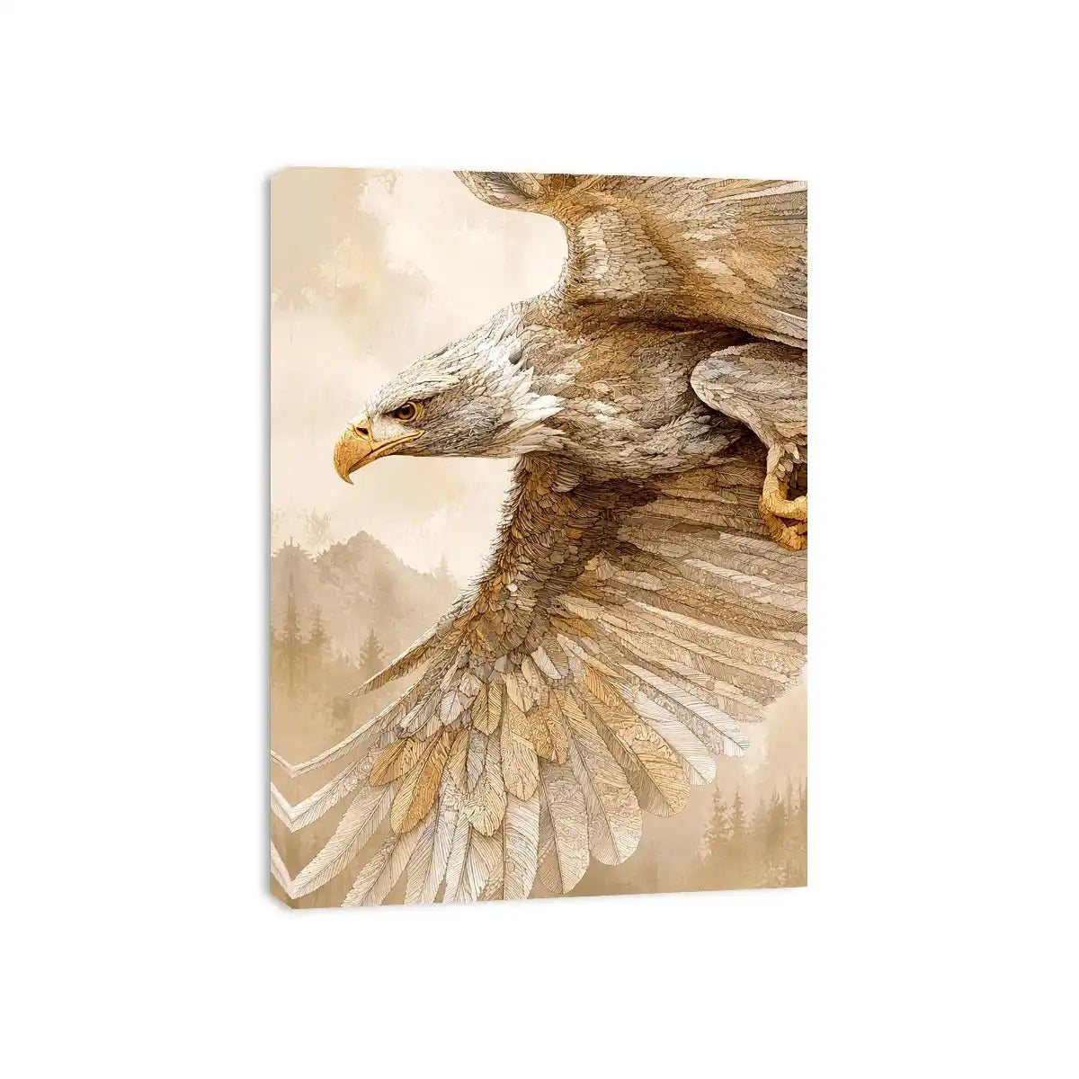 Majestic eagle wall art with intricate feather detail, warm neutral tones, and elegant contemporary nature inspired luxury canvas artwork