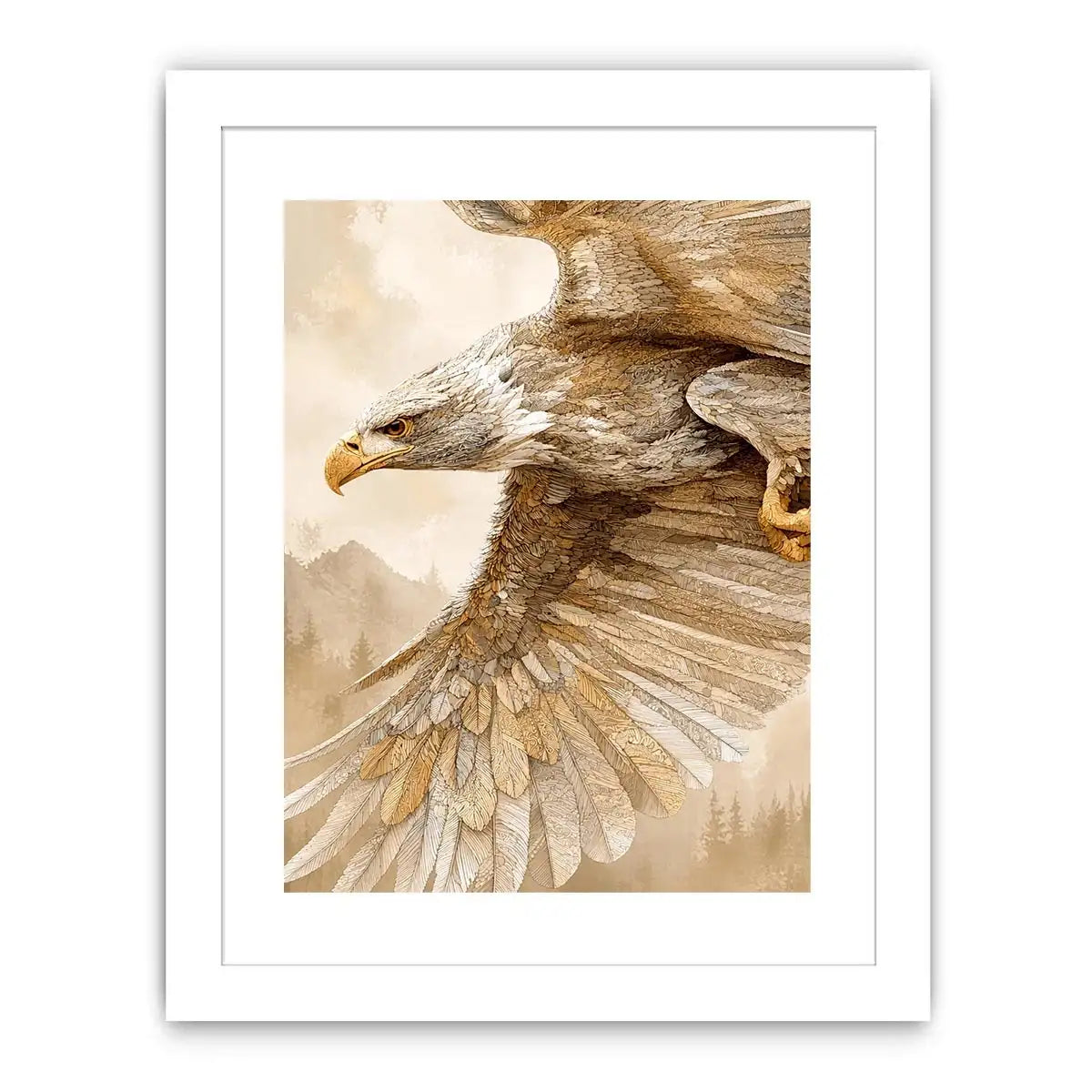 Majestic eagle wall art with intricate feather detail, warm neutral tones, and elegant contemporary nature inspired luxury canvas artwork