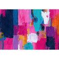 Vibrant abstract wall art with bold pink, turquoise, navy, lavender, and orange brushstrokes in a contemporary textured expressionist style