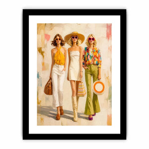 Contemporary fashion wall art featuring stylish women in colorful designer inspired outfits with expressive painterly textures and chic luxury aesthetics