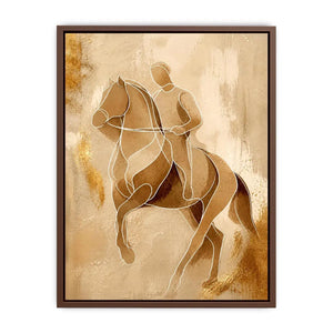 Minimalist horse rider line art wall art in beige and gold abstract modern luxury canvas print for contemporary home decor
