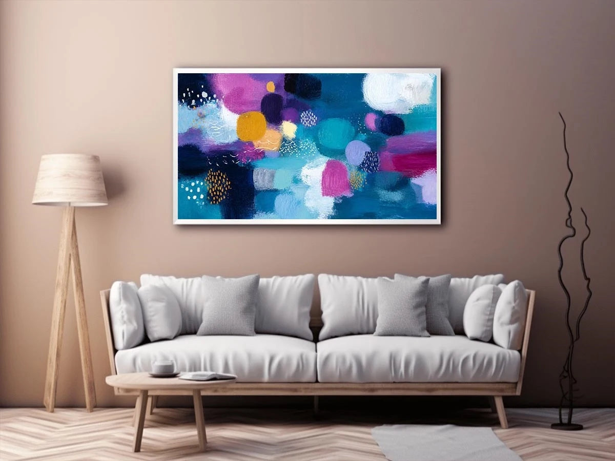 Modern colorful abstract wall art with blue teal pink and purple textured contemporary canvas painting