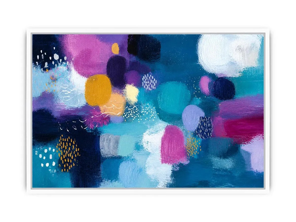 Modern colorful abstract wall art with blue teal pink and purple textured contemporary canvas painting
