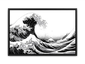 Black and white Japanese wave canvas art for modern living room decor.