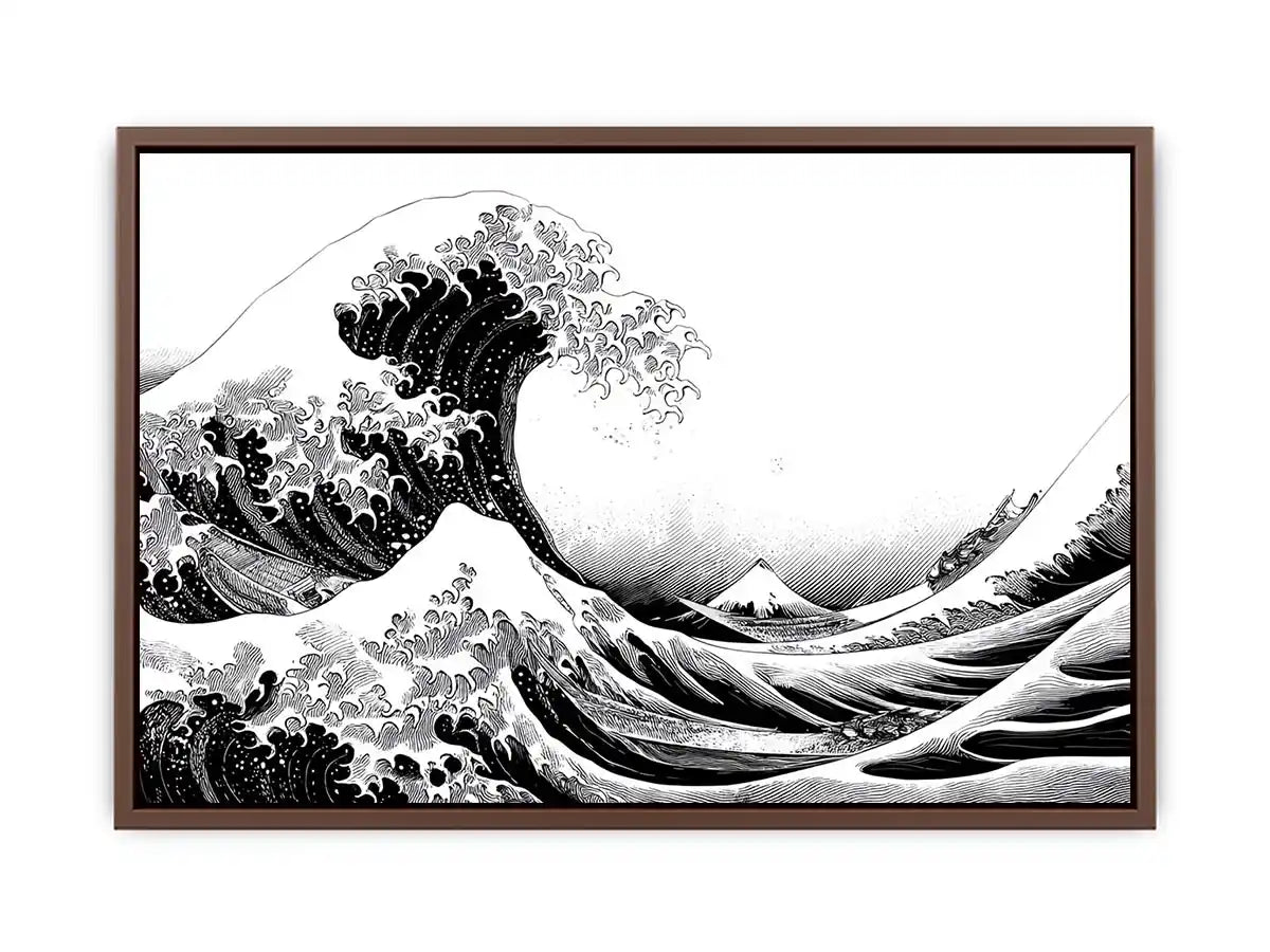 Black and white Japanese wave canvas art for modern living room decor.