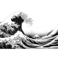 Black and white Japanese wave canvas art for modern living room decor.