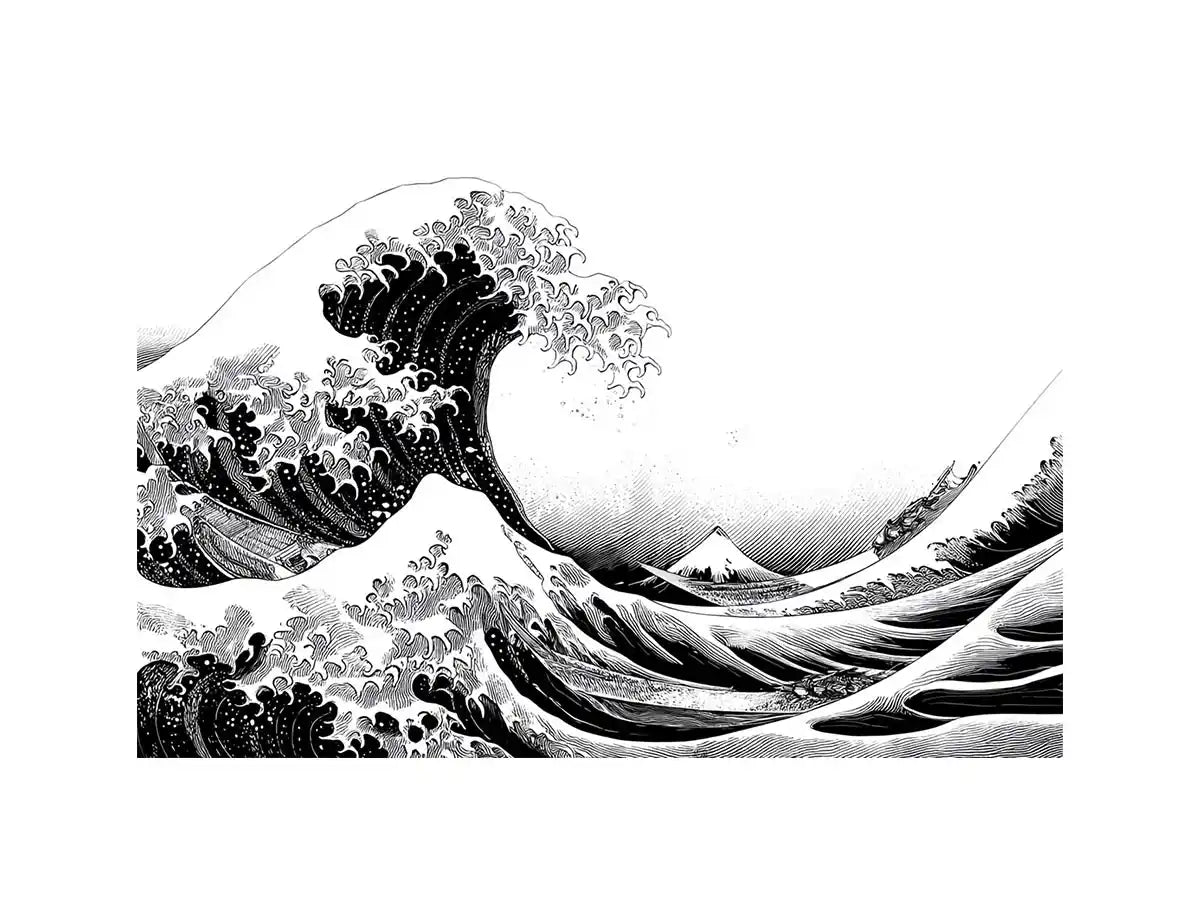 Black and white Japanese wave canvas art for modern living room decor.