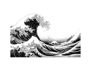 Black and white Japanese wave canvas art for modern living room decor.