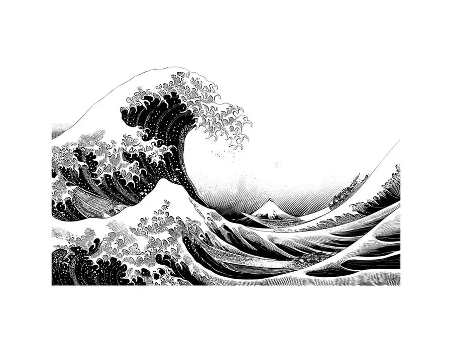 Black and white Japanese wave canvas art for modern living room decor.