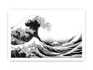 Black and white Japanese wave canvas art for modern living room decor.