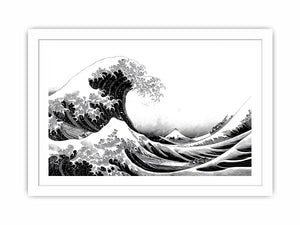 Black and white Japanese wave canvas art for modern living room decor.