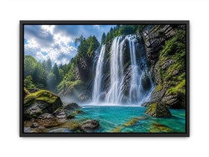 Large waterfall landscape canvas art for modern living room interiors.