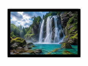 Large waterfall landscape canvas art for modern living room interiors.