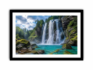 Large waterfall landscape canvas art for modern living room interiors.