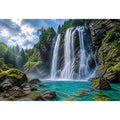 Large waterfall landscape canvas art for modern living room interiors.