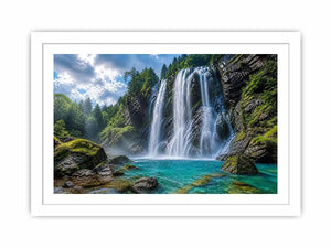 Large waterfall landscape canvas art for modern living room interiors.