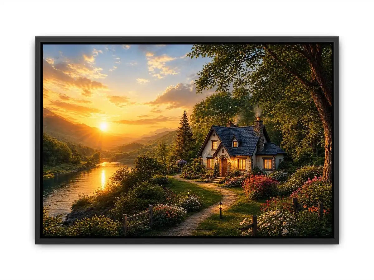 Golden Hearth Escape premium canvas wall art for modern home decor.