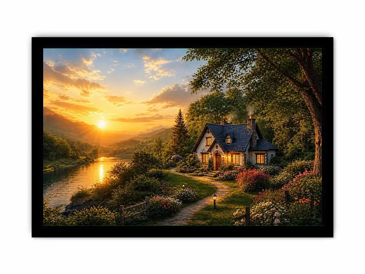 Golden Hearth Escape premium canvas wall art for modern home decor.