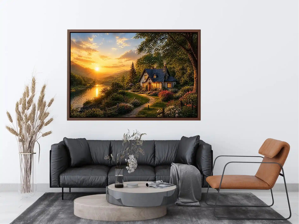Golden Hearth Escape premium canvas wall art for modern home decor.