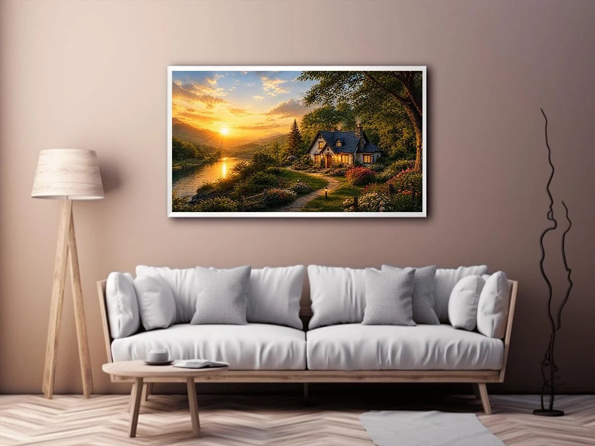 Golden Hearth Escape premium canvas wall art for modern home decor.