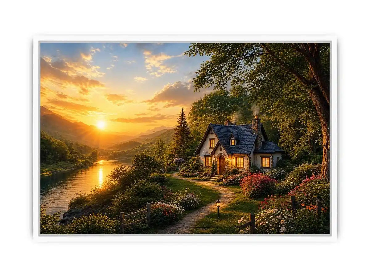 Golden Hearth Escape premium canvas wall art for modern home decor.