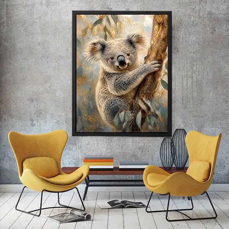 Golden Eucalyptus Glow premium canvas wall art for modern home decor.