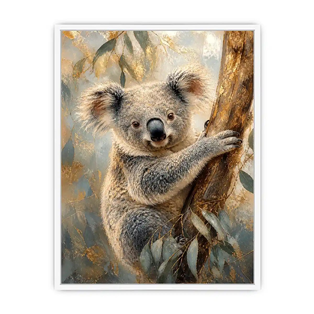 Golden Eucalyptus Glow premium canvas wall art for modern home decor.