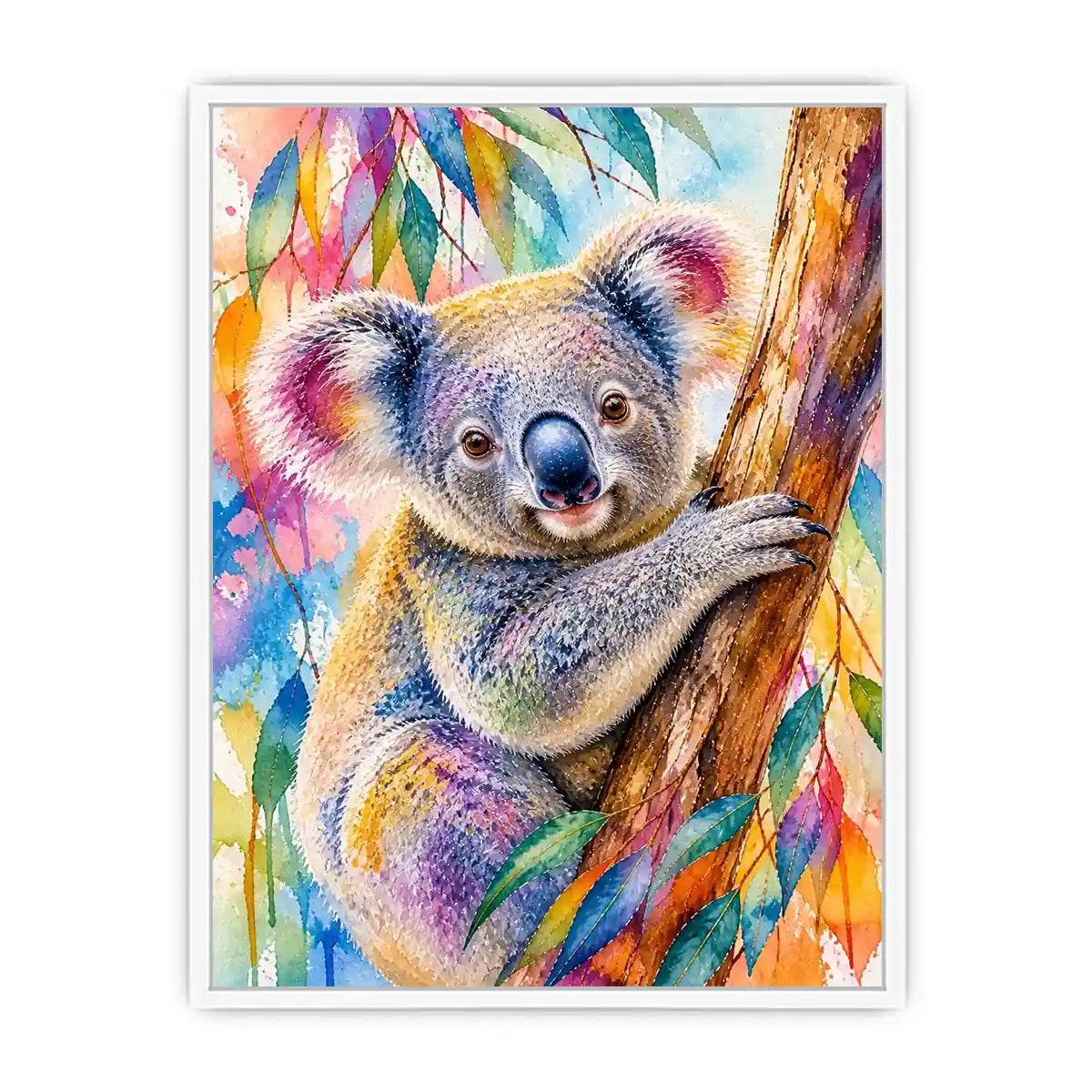 Rainbow Eucalyptus Dream premium canvas wall art for modern home decor.