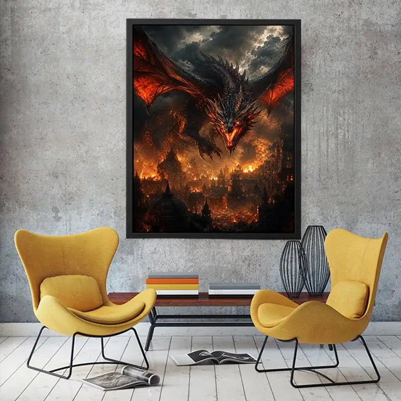 Infernal Dominion Dragon premium canvas wall art for modern home decor.