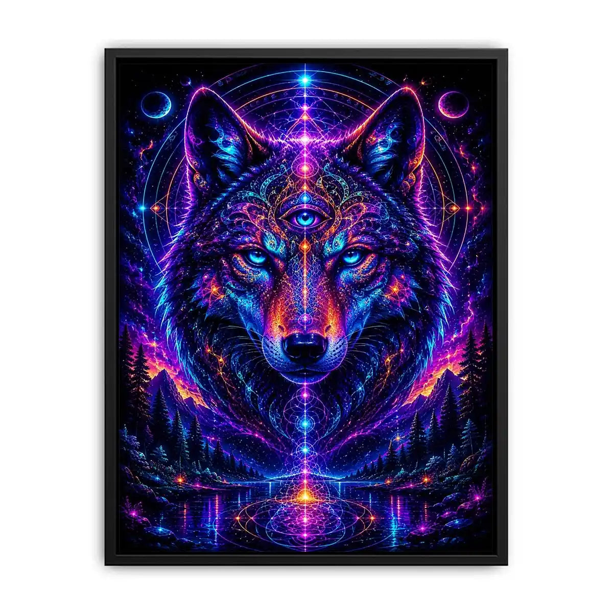 Mystic Cosmic Wolf Spirit premium canvas wall art for modern home decor.