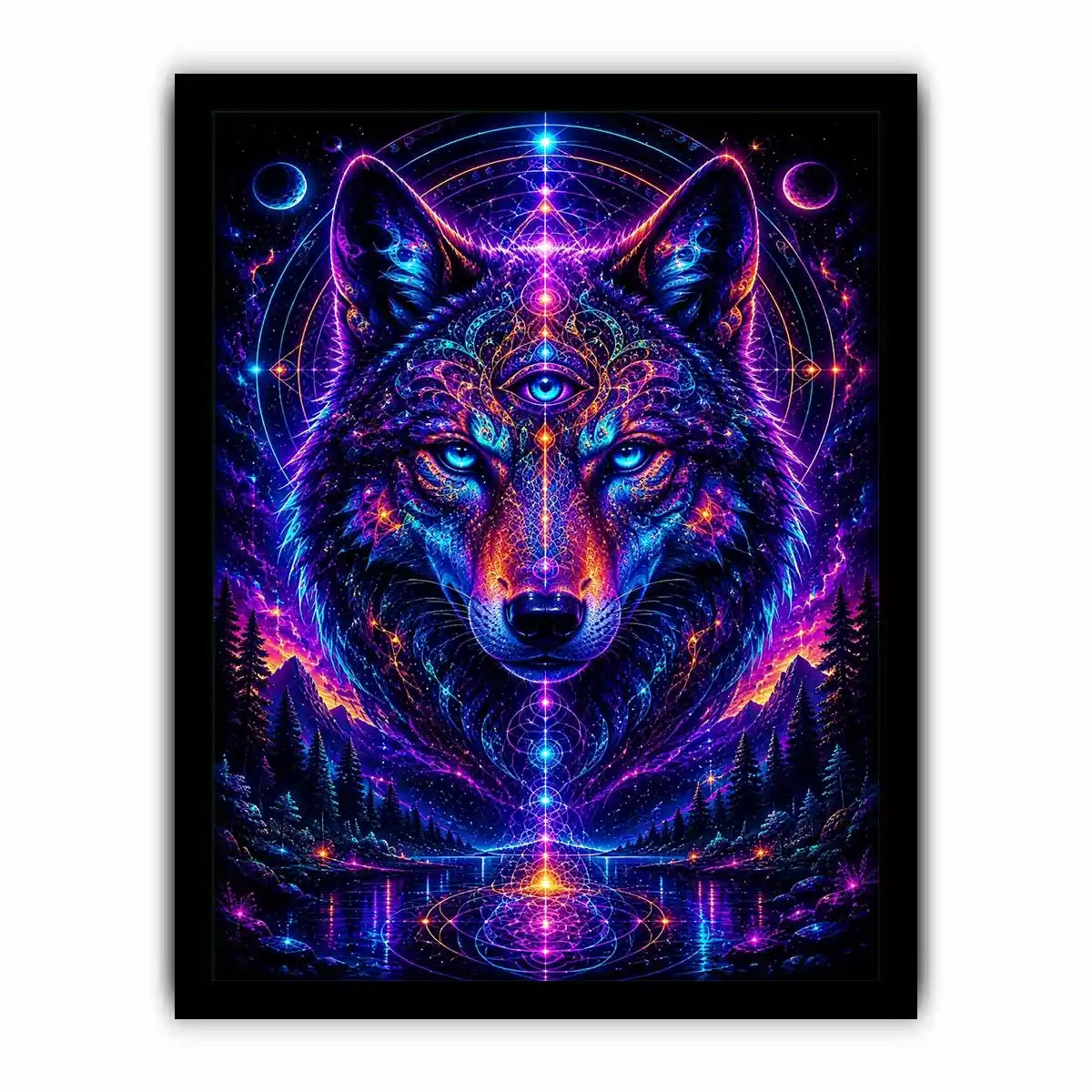 Mystic Cosmic Wolf Spirit premium canvas wall art for modern home decor.