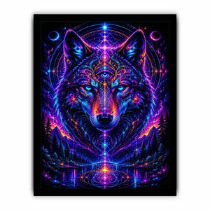 Mystic Cosmic Wolf Spirit premium canvas wall art for modern home decor.