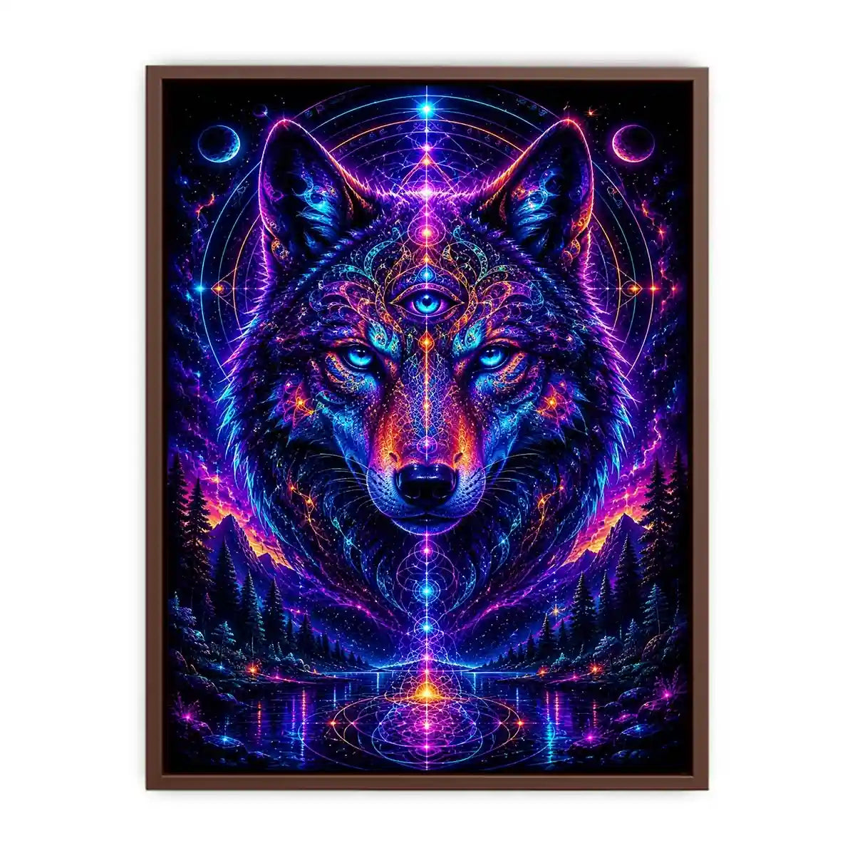Mystic Cosmic Wolf Spirit premium canvas wall art for modern home decor.