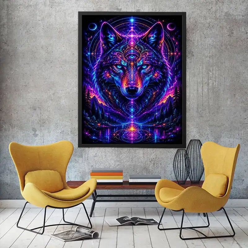 Mystic Cosmic Wolf Spirit premium canvas wall art for modern home decor.