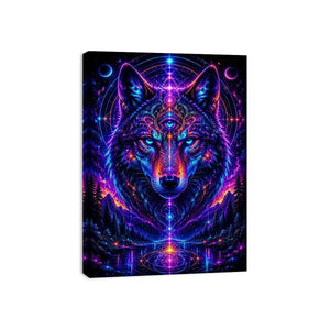 Mystic Cosmic Wolf Spirit premium canvas wall art for modern home decor.