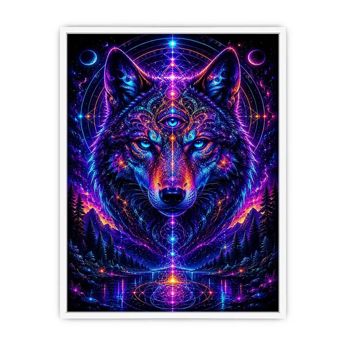 Mystic Cosmic Wolf Spirit premium canvas wall art for modern home decor.