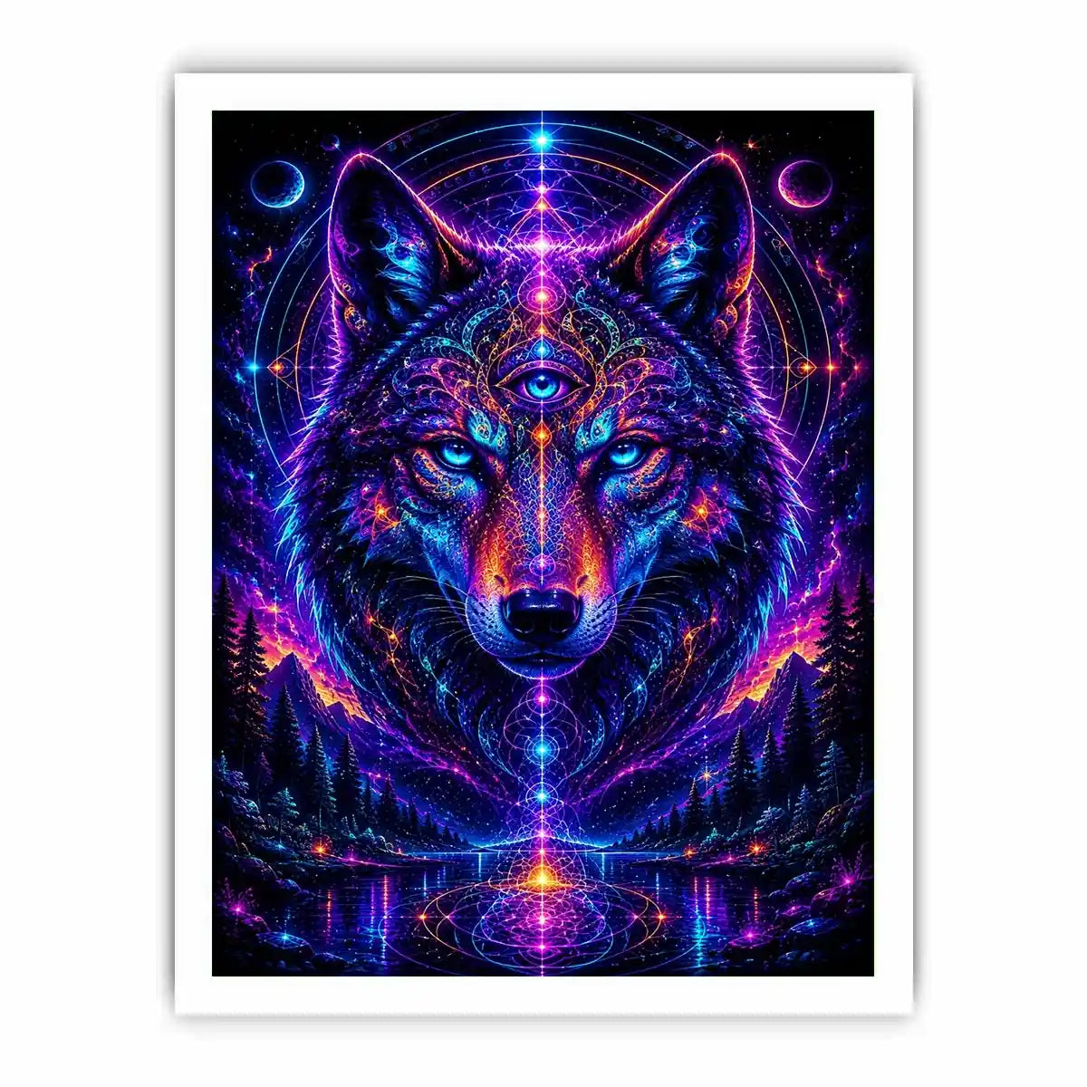 Mystic Cosmic Wolf Spirit premium canvas wall art for modern home decor.