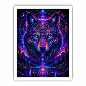 Mystic Cosmic Wolf Spirit premium canvas wall art for modern home decor.