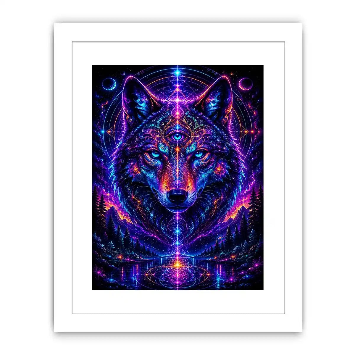 Mystic Cosmic Wolf Spirit premium canvas wall art for modern home decor.