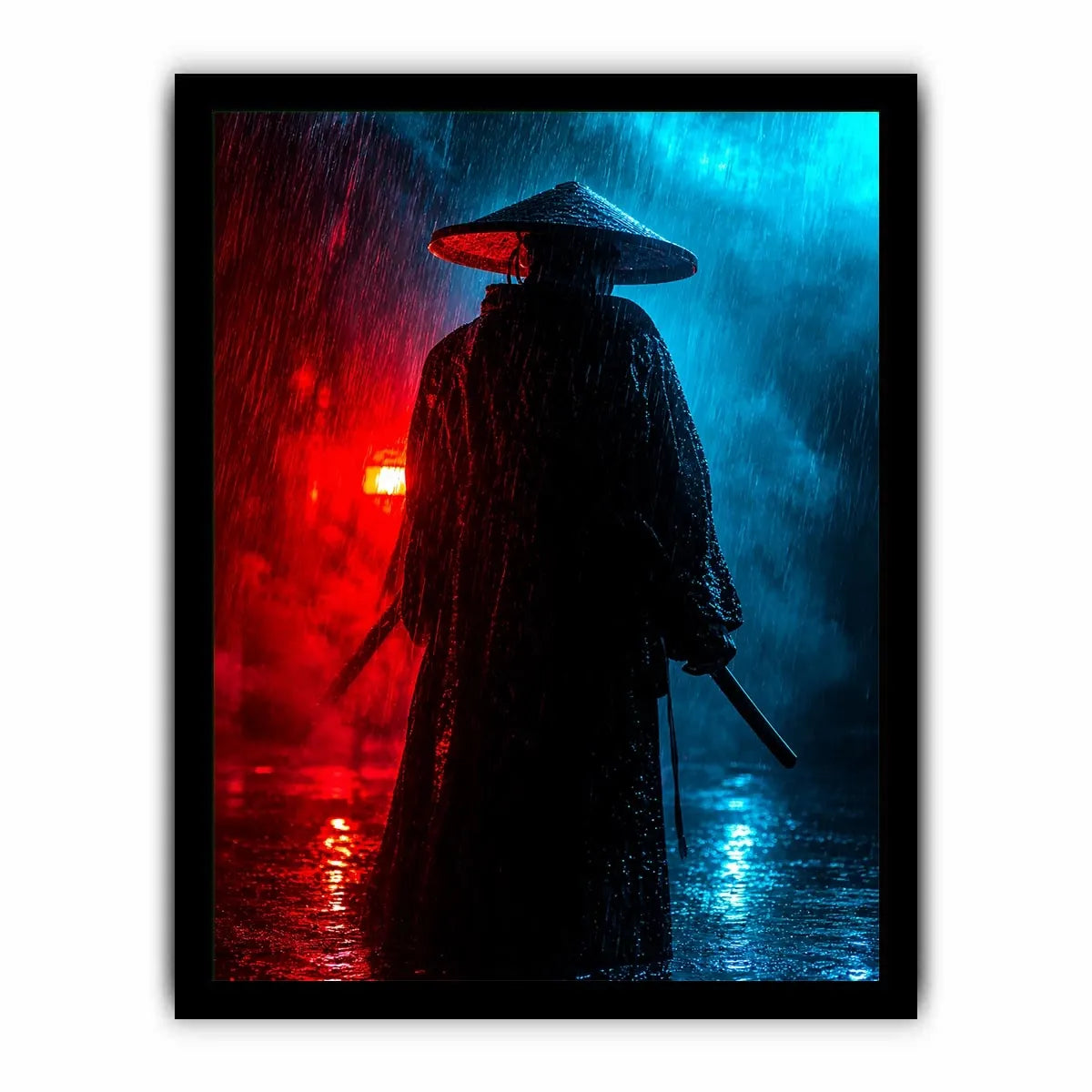 Shadow Ronin in Crimson Rain premium canvas wall art for modern home decor.