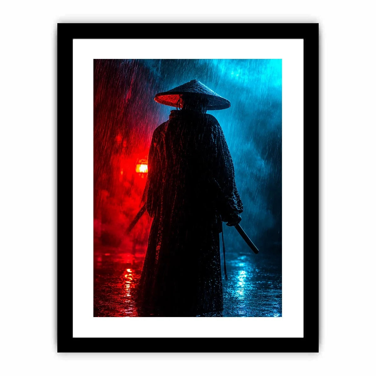 Shadow Ronin in Crimson Rain premium canvas wall art for modern home decor.