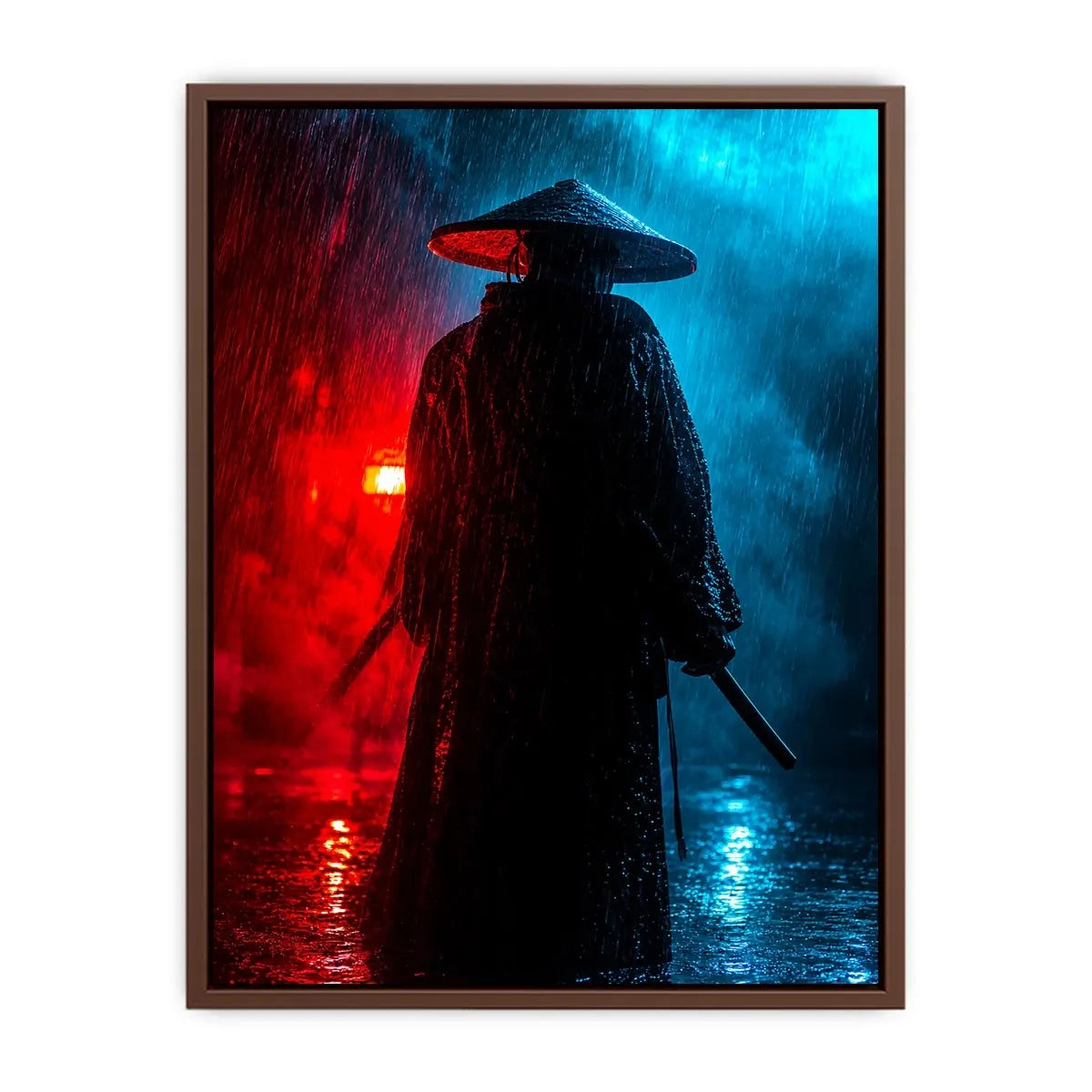 Shadow Ronin in Crimson Rain premium canvas wall art for modern home decor.
