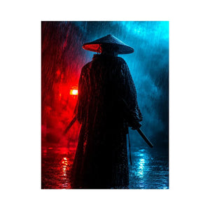 Shadow Ronin in Crimson Rain premium canvas wall art for modern home decor.