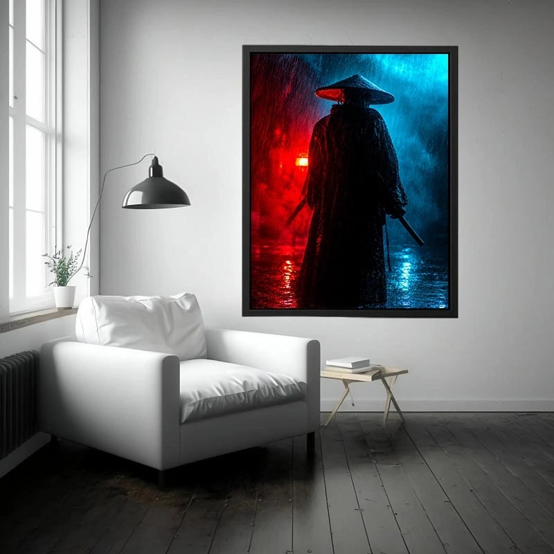 Shadow Ronin in Crimson Rain premium canvas wall art for modern home decor.