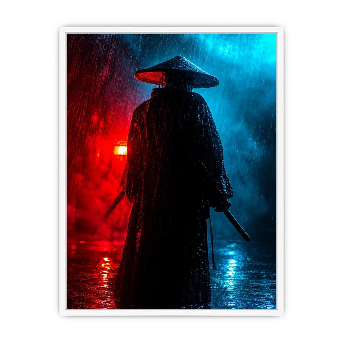Shadow Ronin in Crimson Rain premium canvas wall art for modern home decor.
