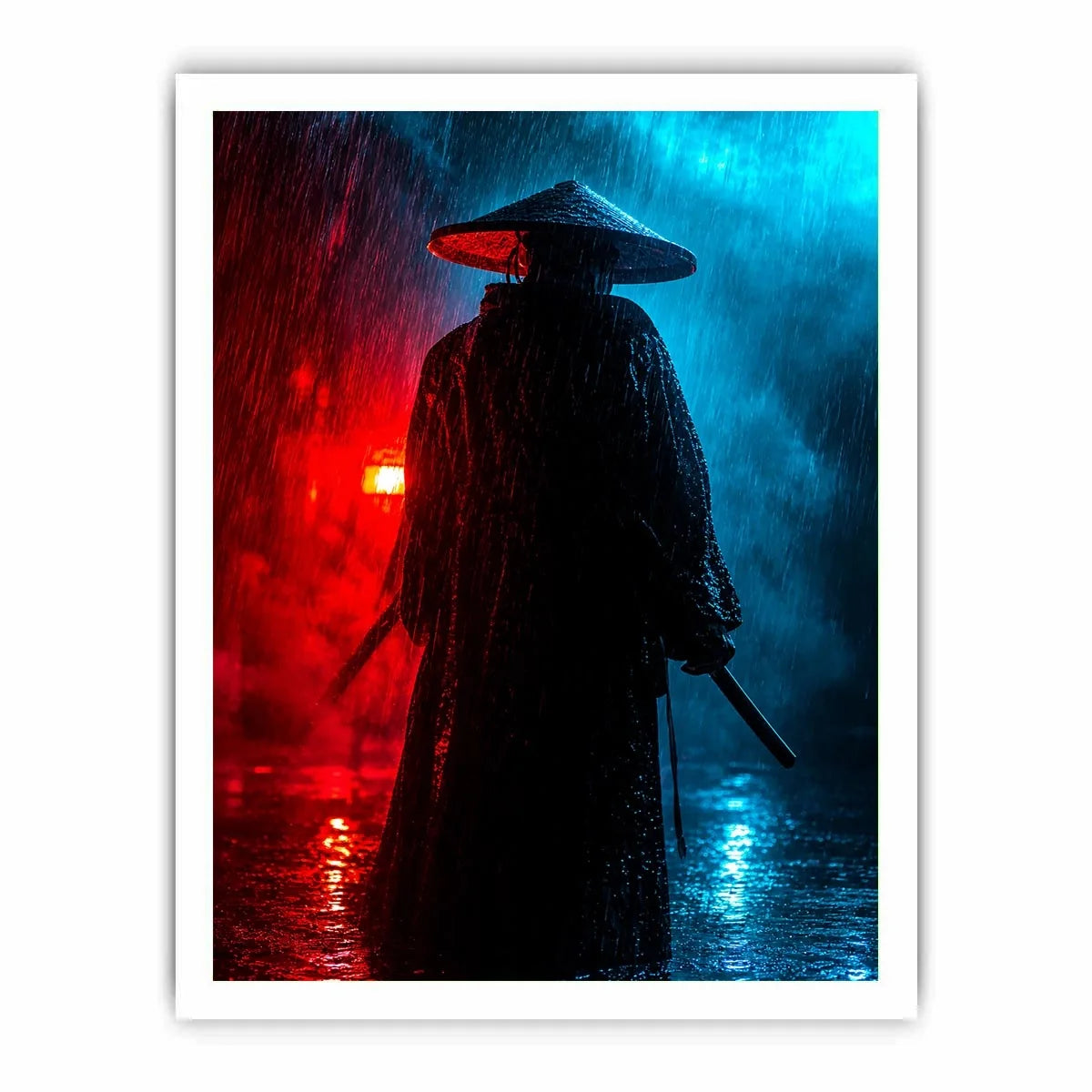 Shadow Ronin in Crimson Rain premium canvas wall art for modern home decor.